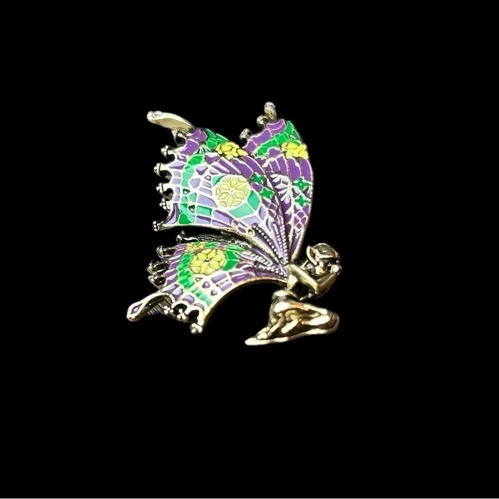 Fairy Brooch Kneeling Praying  Demential Colorful Wings Feminine Fairycore Pin